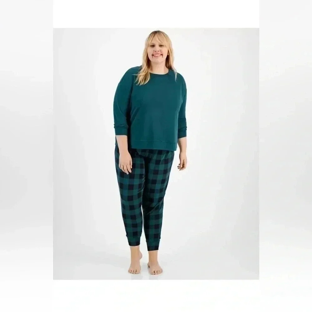 Jenni Womens Size XL Pajama Set Junebug Green Black Soft Fleece Open Package NEW